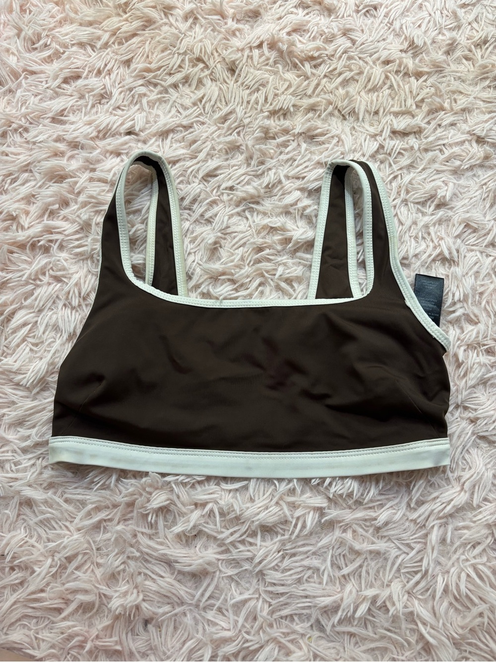 nuuds Brown Swim Bikini Top with Cream Trim